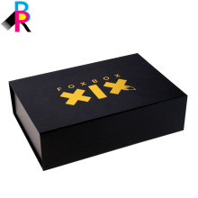 Black hard cardboard luxury packaging boxes with magnet folder style